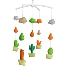 Baby Crib Mobile Green Orange Cactus Handmade Musical Mobile Baby Shower Gift Nursery Decor - Default