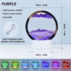 Creative RGB 3D Moving Sand Art Night Light Quicksand Painting Table Lamp LED Lights Hourglass Christmas Gift Home Office Decor - Purple - CN