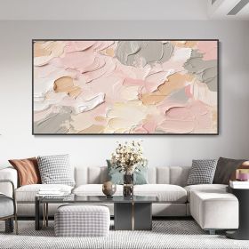 Hand Painted Original Abstract Oil Painting Thick Texture Cream Color Palette Multicolor Wall Art Boho Style Pink Painting Living Room Decor Minimalis
