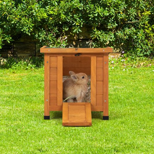 Modern Wooden Rabbit Cat Dog Hutch;  Indoor/Outdoor Retreat House with Openable Roof for Small Pets;  Weatherproof;  Bright Orange - Bright Orange