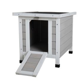 Modern Wooden Rabbit Cat Dog Hutch, Indoor/Outdoor Retreat House with Openable Roof for Small Pets, Weatherproof, Gray - Gray