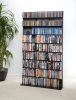 Multimedia Shelving Unit, Slim Profile, Extended Base for Stability in Black - as Pic