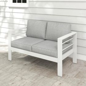 Patio Couch Aluminum Outdoor Sofa With 2 Seats All-Weather Metal Outdoor Couch With 5" Thick Freight Free Garden Furniture Sets