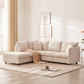 [VIDEO provided][New]89*79"Modern Sectional Sofa with Vertical Stripes,2 Pillows,5-Seat Couch with Convertible Ottoman,Various Combinations