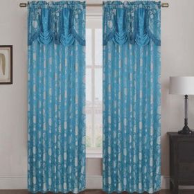 Molly Jacquard Rod Pocket Panel with Attached - Blue