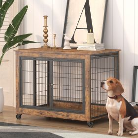 Furniture Dog Cage Crate with Double Doors, Rustic Brown, 38.58'' W x 25.2'' D x 27.17'' H - Rustic Brown