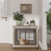 Furniture Dog Cage Crate with Double Doors on Casters. Grey, 31.50'' W x 22.05'' D x 24.8'' H. - Grey