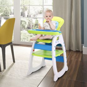 Multipurpose Adjustable Highchair,Children's dining chair for Baby Toddler Dinning Table with Feeding Tray and 5-Point Safety Buckle XH  - blue&green