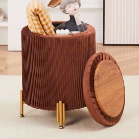 Round Ottoman Foot Stool with Storage and Metal Legs Velvet Upholstered Footrest Stool Support 300lbs Modern Coffee Table Ottoman Padded Seat Furnitur