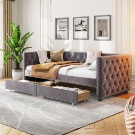 Sofa bed with drawers, modern velvet upholstered sofa bed with button tufted sofa bed frame with double drawers, bedroom living room furniture