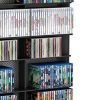 Multimedia Shelving Unit, Slim Profile, Extended Base for Stability in Black - as Pic