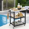 3-Tier Foldable Outdoor Stainless Steel Food Prepare Dining Cart Table on Wheels - Black