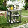 3-Tier Foldable Outdoor Stainless Steel Food Prepare Dining Cart Table on Wheels - Black