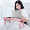 Foldable Laptop Table Bed Notebook Desk with Cooling Fan Mouse Board LED light 4 xUSB Ports Breakfast Snacking Tray - Rose Gold