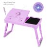 Foldable Laptop Table Bed Notebook Desk with Cooling Fan Mouse Board LED light 4 xUSB Ports Breakfast Snacking Tray - Purple