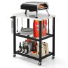 3-Tier Foldable Outdoor Stainless Steel Food Prepare Dining Cart Table on Wheels - Black