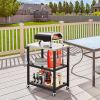 3-Tier Foldable Outdoor Stainless Steel Food Prepare Dining Cart Table on Wheels - Black