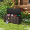 96 Gallon PE Wicker Outdoor Storage Box with 4 Wheels - Brown