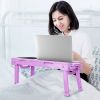 Foldable Laptop Table Bed Notebook Desk with Cooling Fan Mouse Board LED light 4 xUSB Ports Breakfast Snacking Tray - Purple