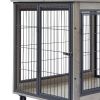 Furniture Dog Cage Crate with Double Doors on Casters. Grey, 31.50'' W x 22.05'' D x 24.8'' H. - Grey