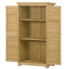 Wooden Garden Shed 3-tier Patio Storage Cabinet Outdoor Organizer Wooden Lockers with Fir Wood Shutter Design - Natural