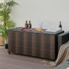 96 Gallon PE Wicker Outdoor Storage Box with 4 Wheels - Brown