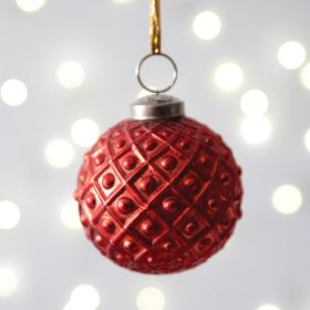 Diamond Patterned Mercury Glass Ornament (Option: Red  Box of 4)
