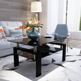 Rectangle Black Glass Coffee Table, Clear Coffee Table,Modern Side Center Tables for Living Room, Living Room Furniture (Color: BLACK)