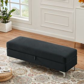 Storage Bench Solid Color 2 Seater Furniture Living Room Sofa Stool (Color: BLACK)
