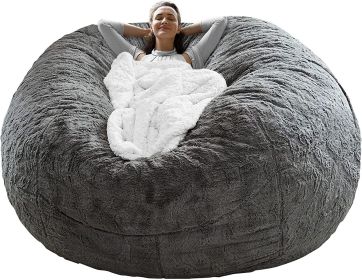 Bag Chair Cover(it was only a Cover;  not a Full Bean Bag) Chair Cushion;  Big Round Soft Fluffy PV Velvet Sofa Bed Cover;  Living Room Furniture;  La (Color: DARK GREY)