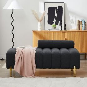 Modern End of Bed Bench Upholstered Teddy Entryway Ottoman Bench Fuzzy Sofa Stool Footrest Window Bench with Gold Metal Legs for living room (Color: Gray)
